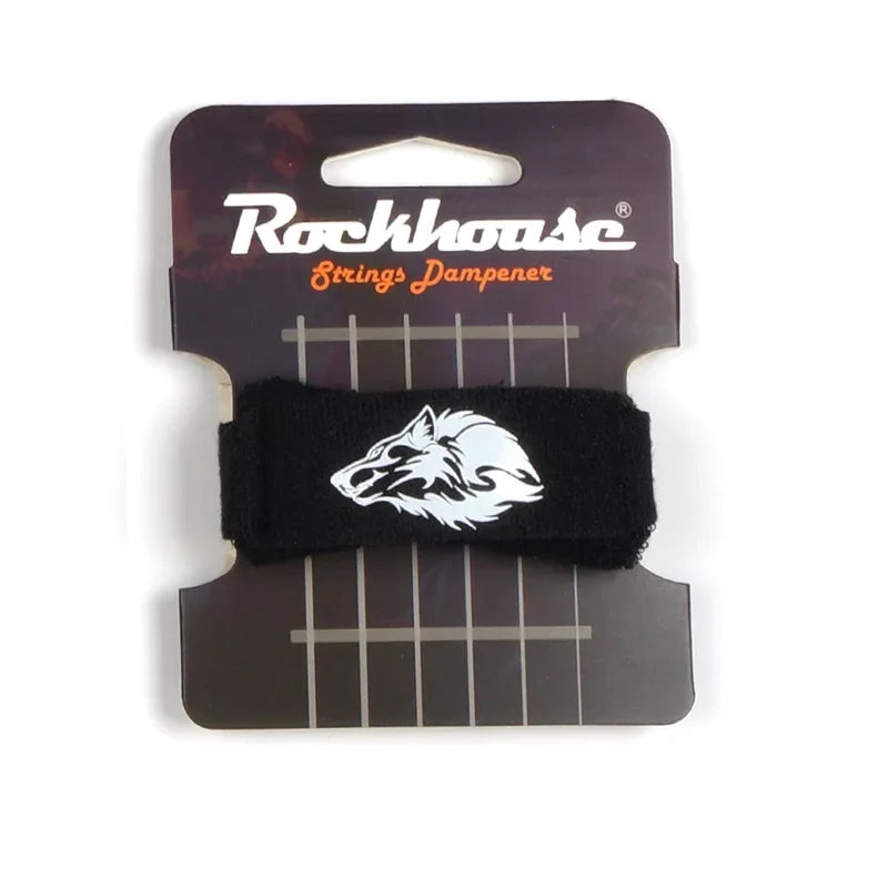 A black silicone guitar string dampener featuring a white wolf head design.