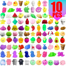 A collection of colorful squishy fidget toys and sensory stress relief toys in various shapes and colors.