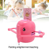 A pink smart drawing robot toy with a teapot design is shown in the foreground, with children engaged in painting activities 