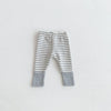 Gray and white striped soft cotton baby leggings with a spliced design