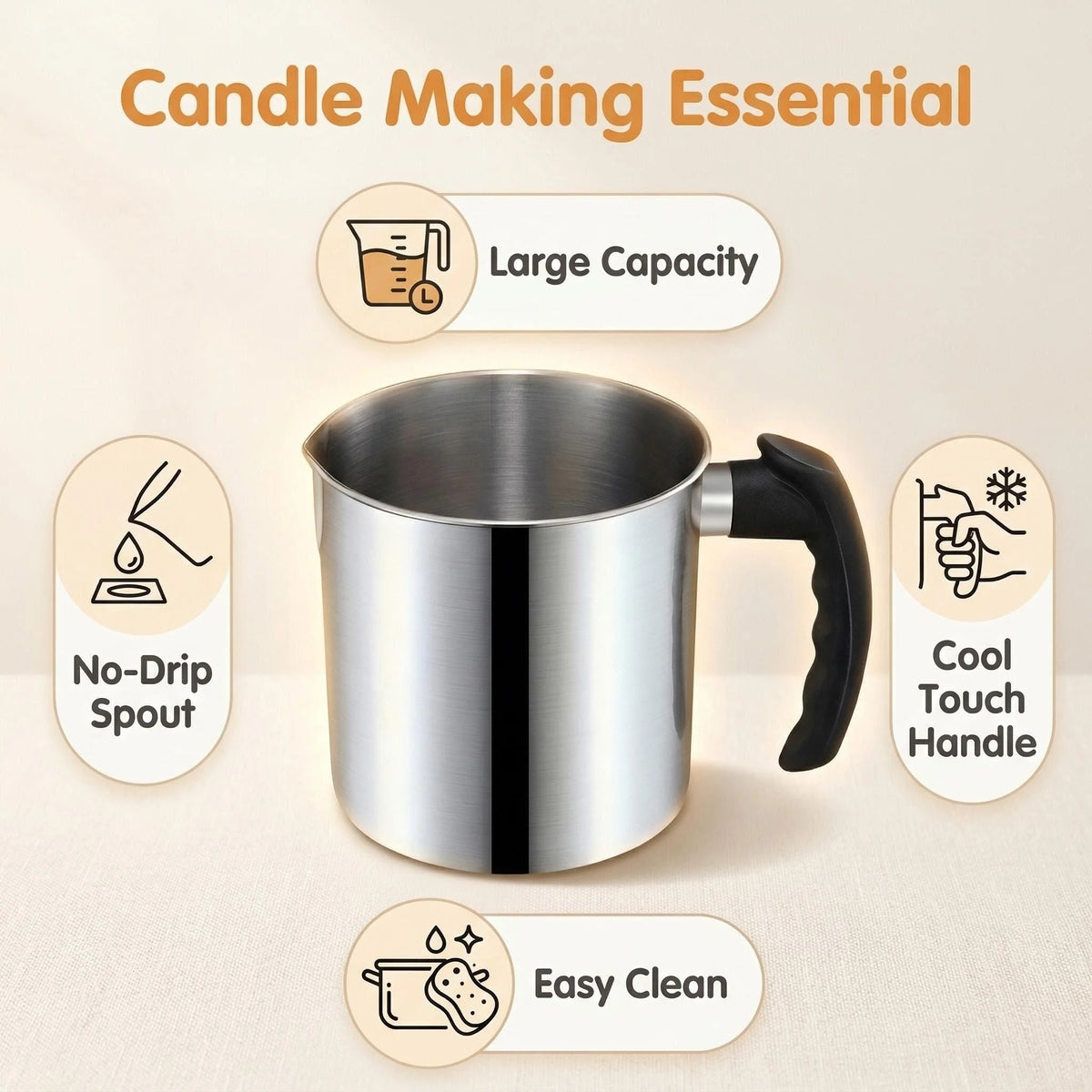 Stainless Steel Wax Melting Pitcher with Anti-Drip Spout