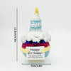 Handmade crochet pocket hug doll with a light blue and white striped hat and colorful body, featuring a birthday message tag.