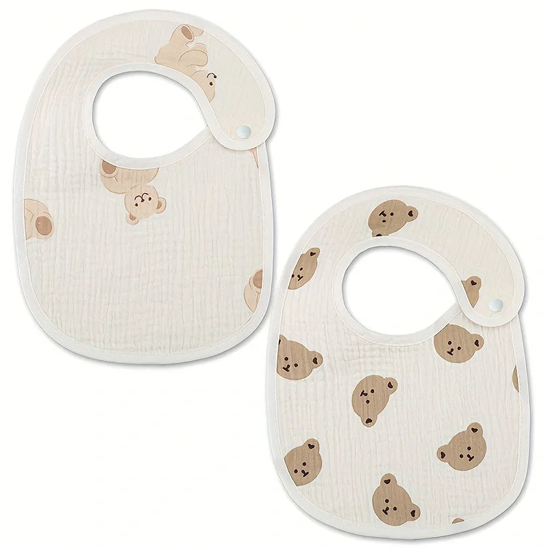 Baby Cotton Gauze Bibs with Waterproof Backing (2-Pack)