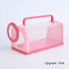 Pink plastic insect catcher and observation cage with a circular viewing window