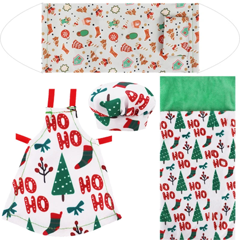 Elf-Pajamas und ein Hängematte mit Weihnachts-Motiven wie Bäumen, Strümpfen und festlichen Designs.