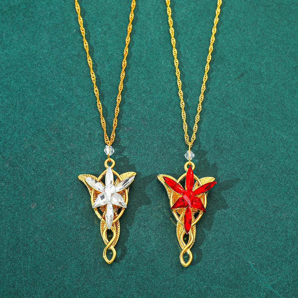 Elven Crystal Pendant Necklace in Gold