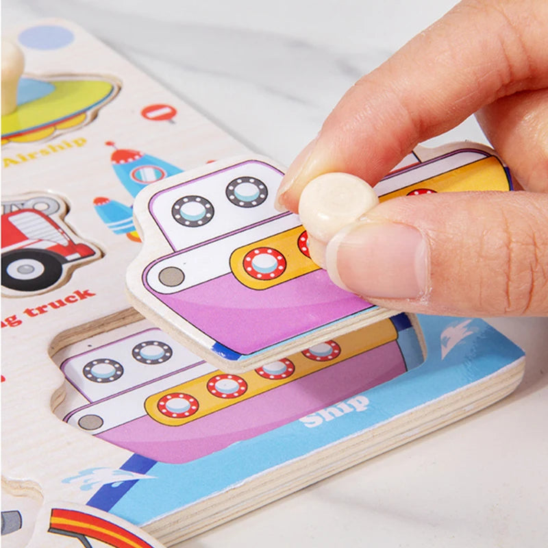 Toddler Wooden Puzzle Set - Animal, Traffic & Fruit Theme - Montessori Learning Toy