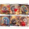 A set of diamond painting birthday cards featuring cute, sparkly animal designs like a hedgehog and a fox.