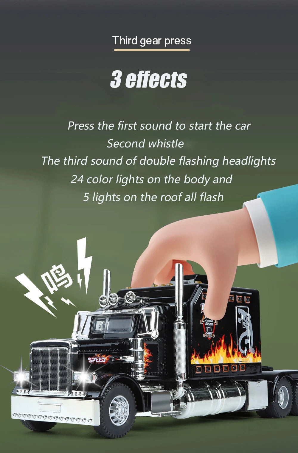 Realistic Die-Cast Peterbilt 389 Truck with Sound & Light