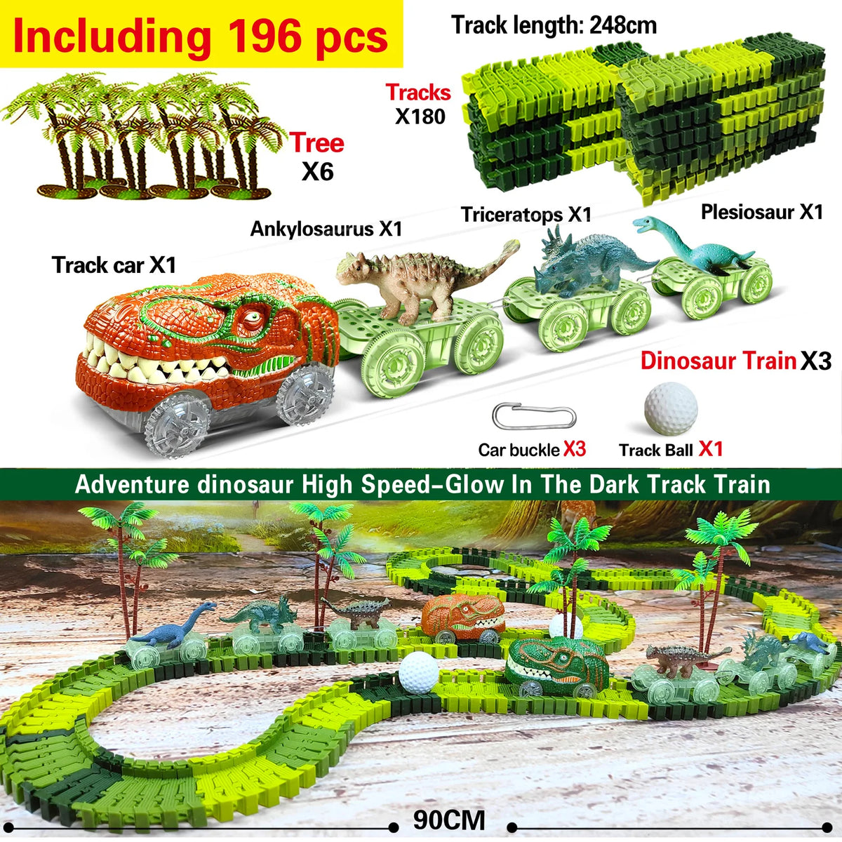 Dinosaur Train Toy Set with Flexible Road Race Track and Dino Car