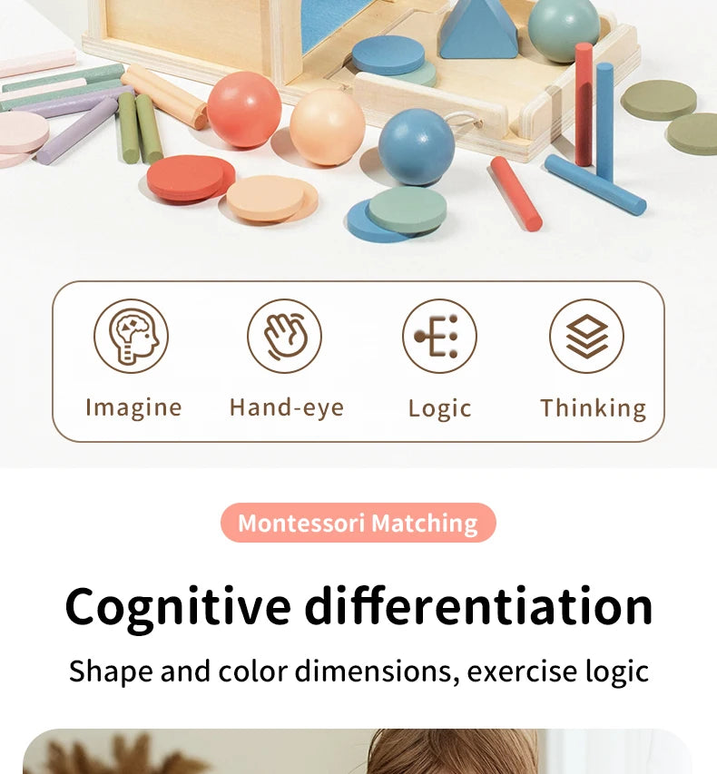 Wooden Montessori matching set of colorful shapes and colors for cognitive development