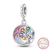Sterling silver heart charm beads featuring colorful gemstone leaves and vines for bracelets