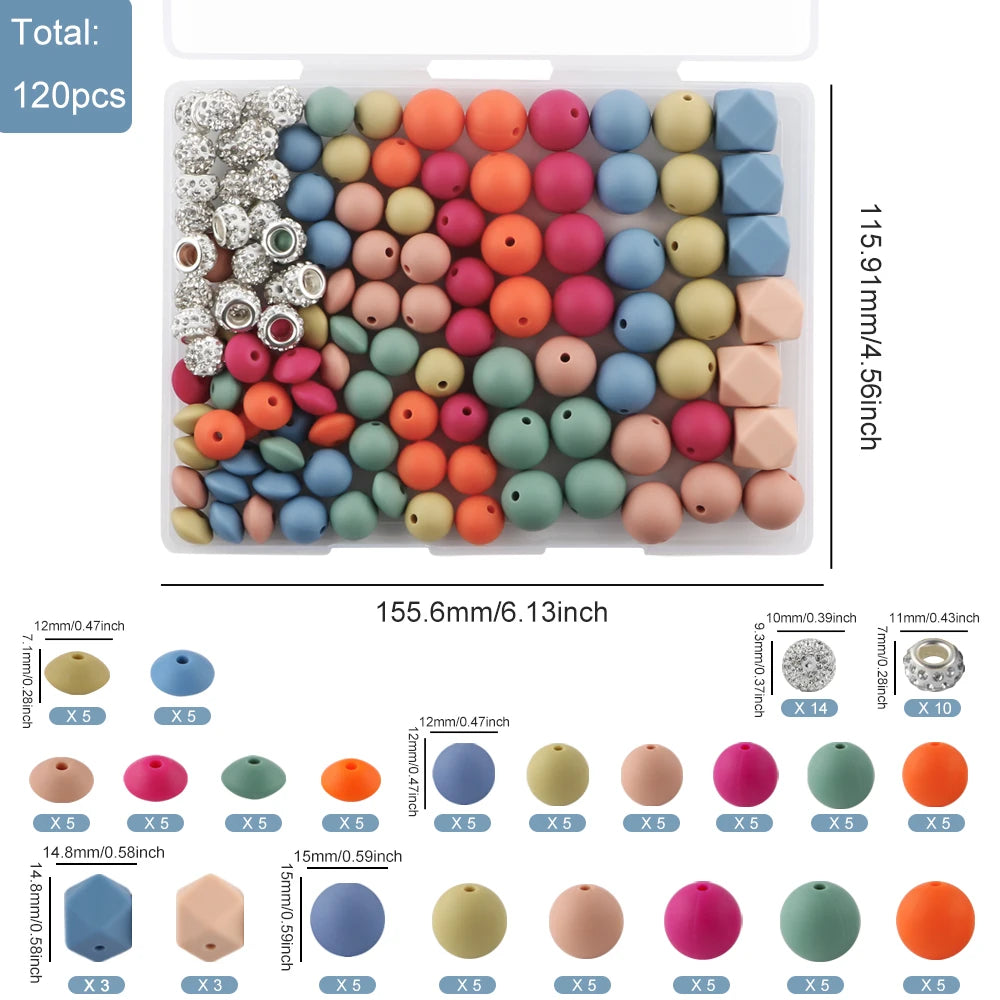 Silicone Beads Variety Pack for Jewelry Making – 120 Pieces