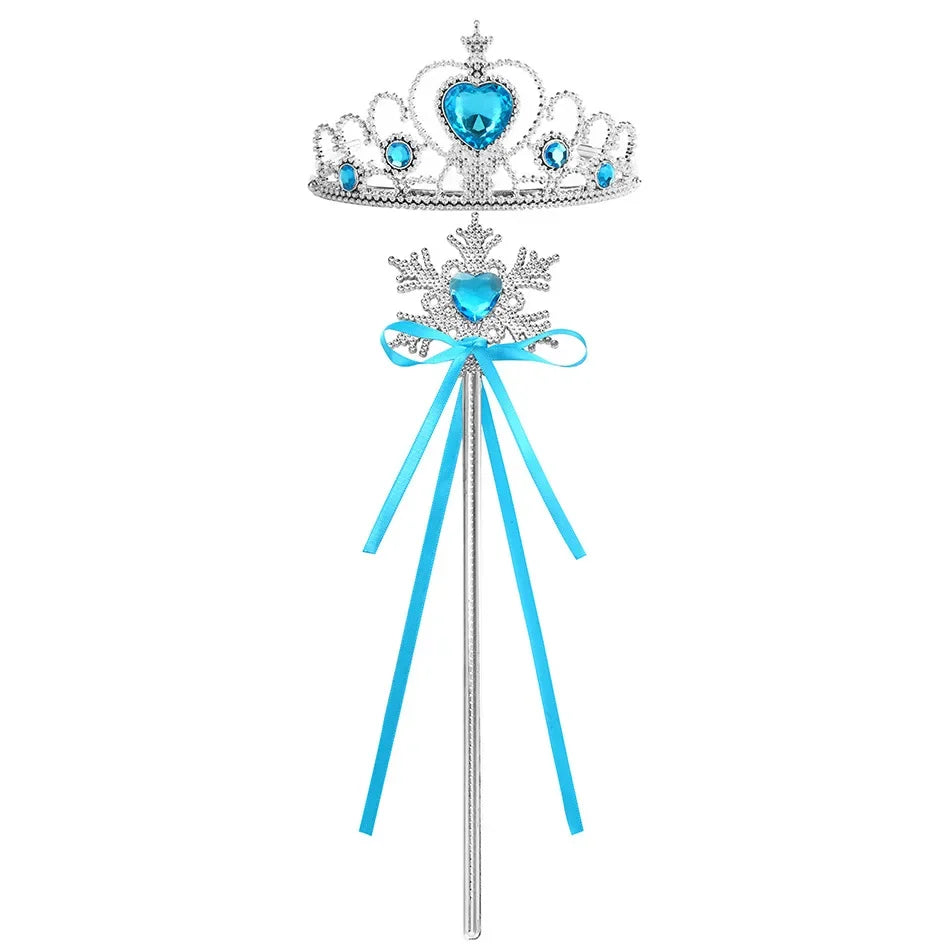 Silver and blue crown and wand dress-up playset for little girls