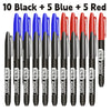 A set of 20 permanent fine-tip markers in black, blue, and red colors displayed side by side.