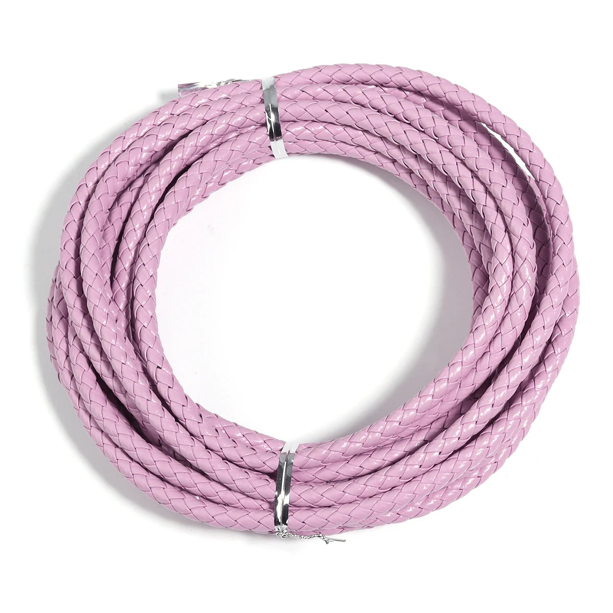 Round braided pink leather cord for jewelry making and DIY crafts