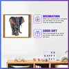 A framed picture of a wooden elephant puzzle next to icons suggesting decoration and a good gift.