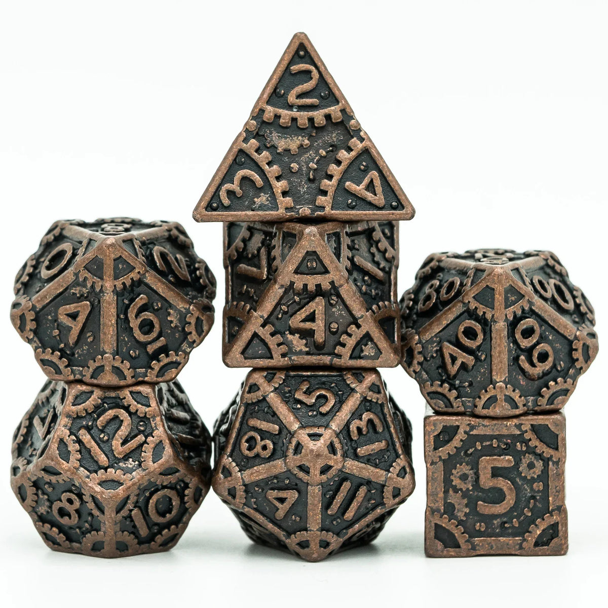 Steampunk Metal Dice Set - 7-Piece Polyhedral RPG Dice