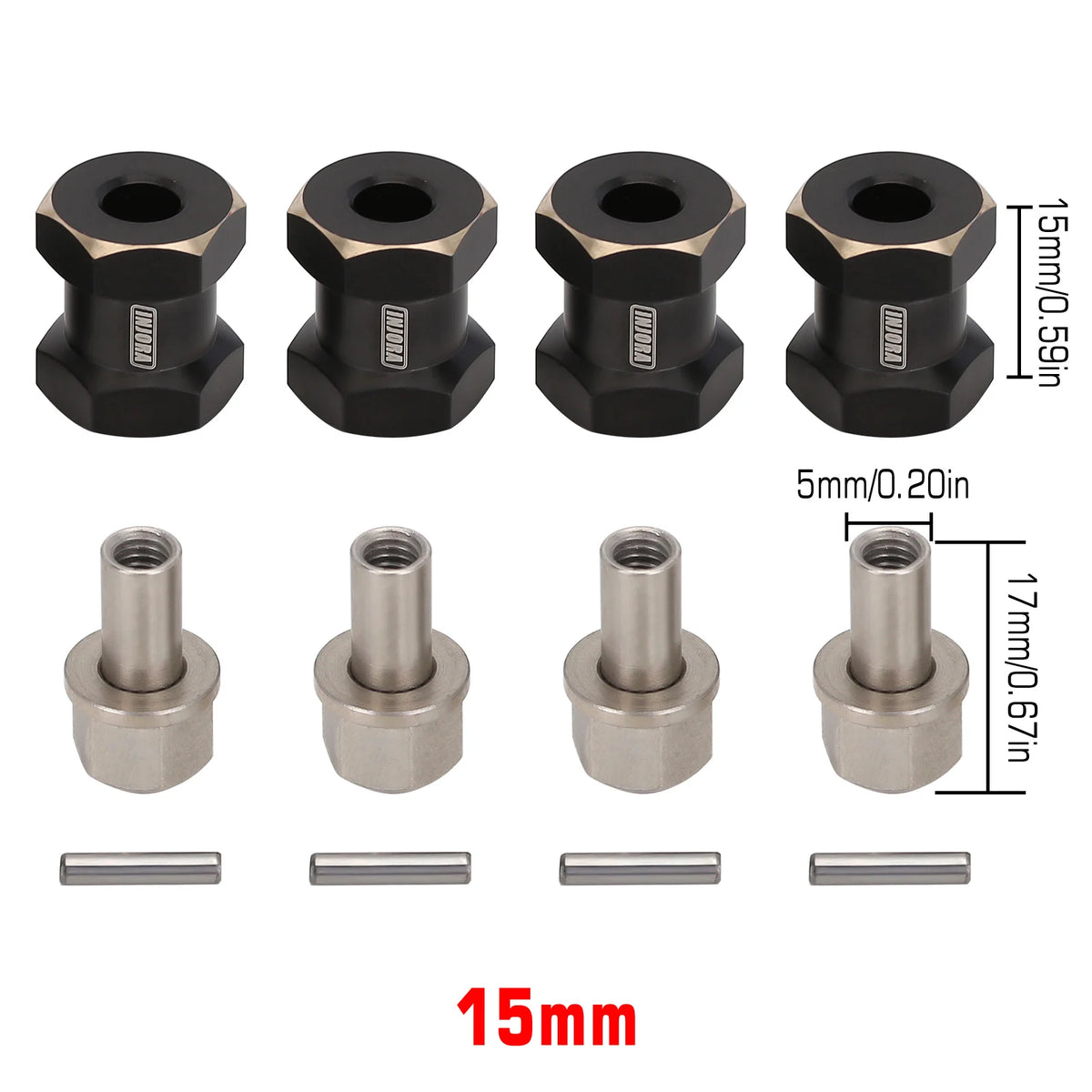 Set of brass hex extenders and rods for 1/10 RC crawlers with various sizes
