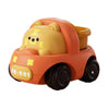 An orange construction vehicle shaped like a bear, designed as a push car for toddlers.