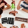 Children playing a cowboy magnetic hangman board game with wooden pieces and letter tiles on a table