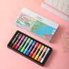 A set of 12 soft oil pastels in various colors is displayed alongside its packaging box.