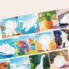 A collection of 3D sticker art puzzles featuring various dinosaur and animal designs on a wooden background.