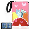 A pink PU leather card binder with a zipper and a black strap, featuring heart-shaped designs.