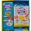 A box of Mini Geladeira Mini minis collectible toy with a pink and blue design.