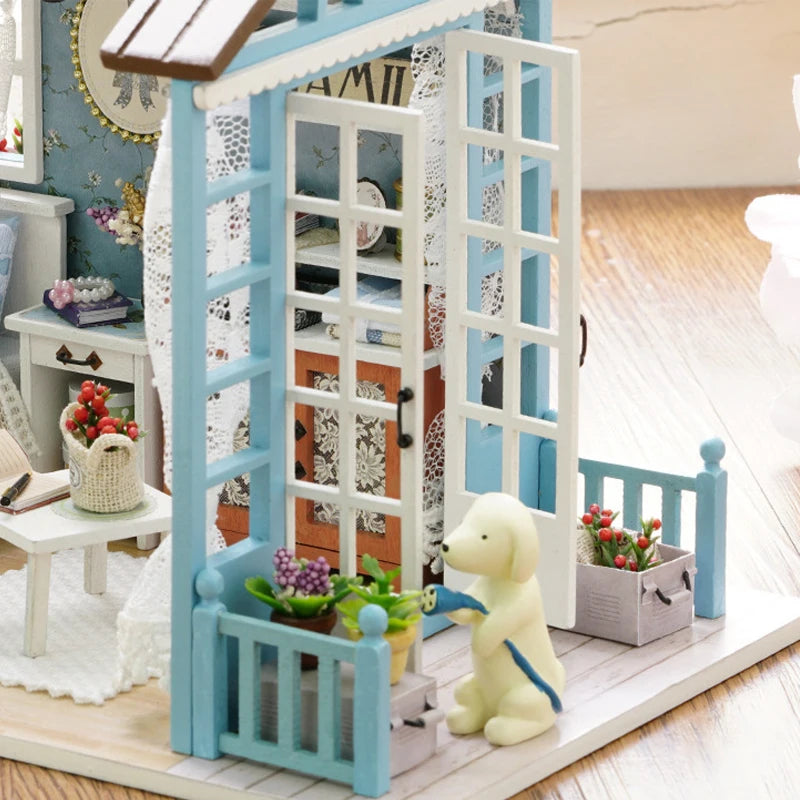 DIY Miniature Wooden Dollhouse Kit with LED Lighting