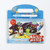 A colorful reusable magic water painting book featuring space themes and characters for toddlers.