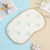 A white 10-layer cotton gauze flat pillow with light green embroidered cloud shapes resting on a pale background.