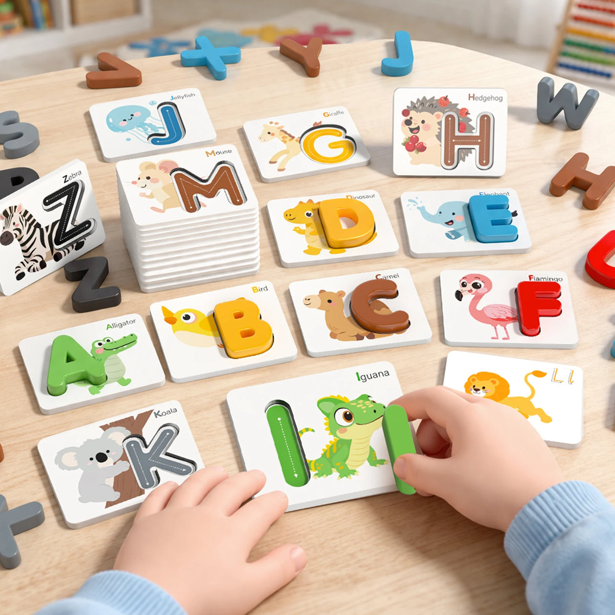 Montessori Wooden Spelling Game with Letter Matching Cards