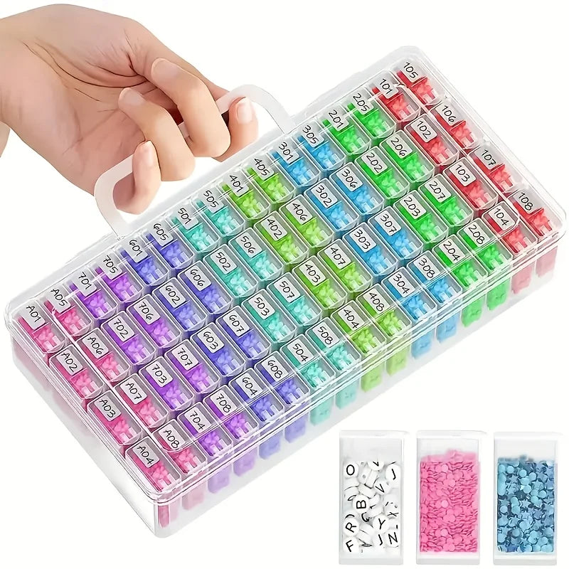 64-Slot Diamond Painting Storage Box with Clear Snap-Lid Containers