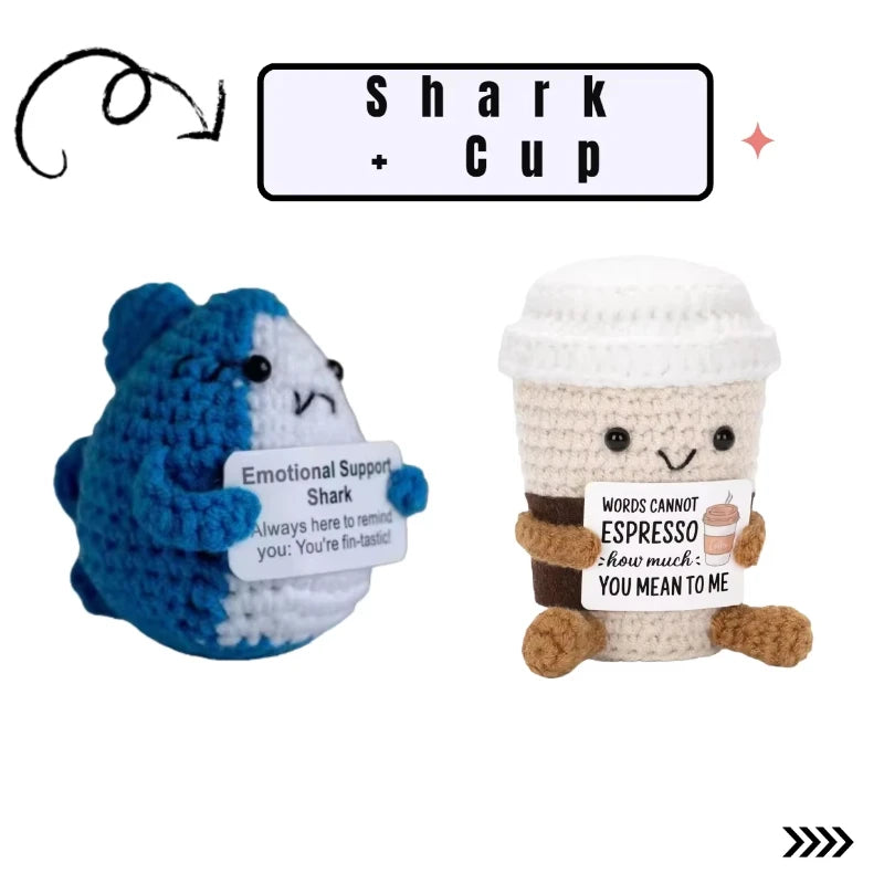 Handmade Knitted Coffee Doll with Card – Funny Crochet Desk Decor