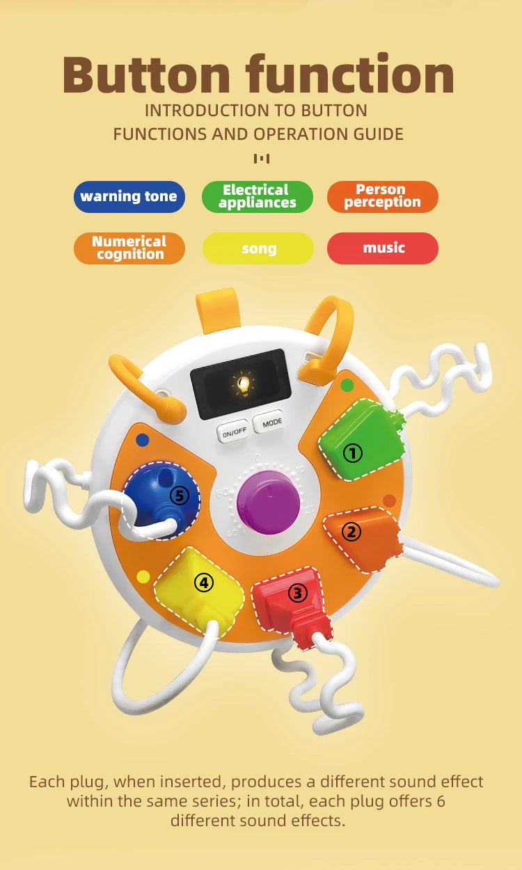 Montessori Busy Board with Light-Up Plugs – Sensory Travel Toy for Toddlers