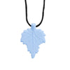 Light blue silicone leaf pendant on a black cord necklace