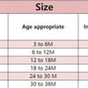 A table showing shoe sizes, age appropriate ranges, and corresponding insole lengths for babies and toddlers.