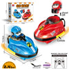 A red and blue Go Kart remote control battle car toy with accessories and a battery charger.