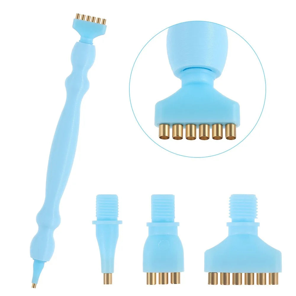 A precision diamond painting pen shown with replacement tips and various tip sizes.