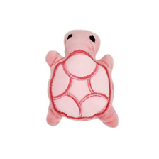 A pink mini turtle plush chew toy with a textured shell and small features.