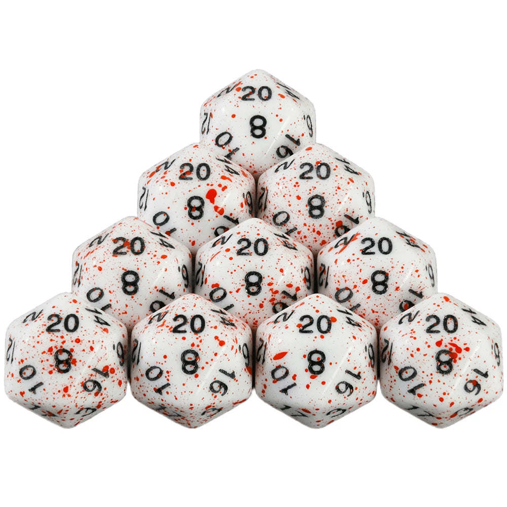 Opaque White Polyhedral Dice Set with Blood Effect for Tabletop RPGs