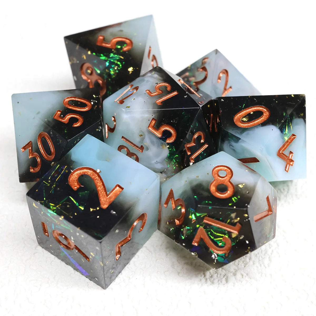 Handmade Resin Polyhedral Dice Set with Sharp Edges