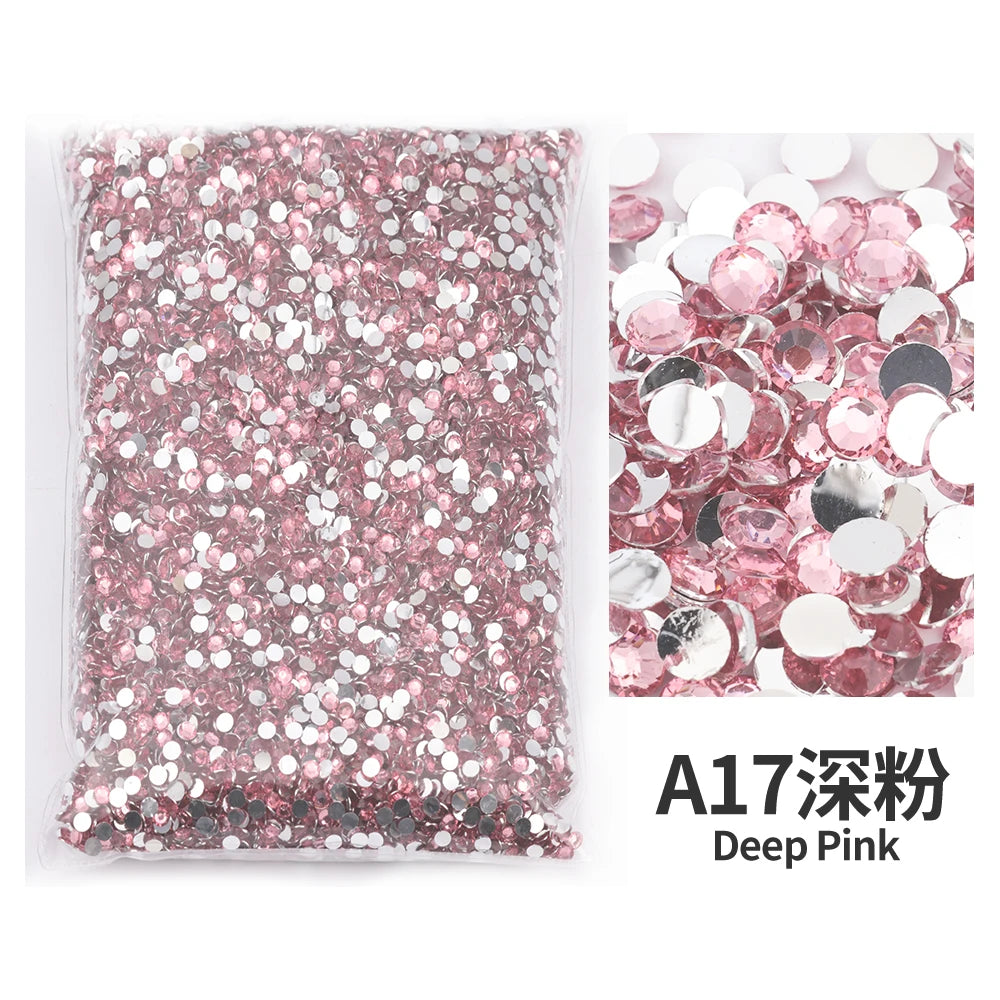 A17 Deep Pink flat-back resin rhinestones sparkling crystals for DIY craft and nail art