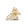 A gold-toned charm bracelet featuring pendants shaped like an elephant, key, butterfly, and heart.