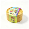 A yellow foam box containing a glitter unicorn dumpling squishy fidget toy with a steamer insert.