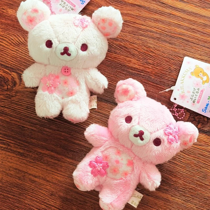 Cherry Blossom Lazy Bear Plush Keychain Charm