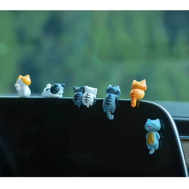 6-Pack PVC Cat Figurines for Car, Home, and Screen Decor