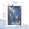 A square diamond painting kit featuring a scenic landscape with blue and white tones.
