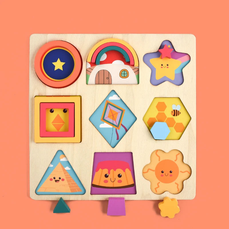 Wooden Rainbow Shape Sorting Puzzle for Kids